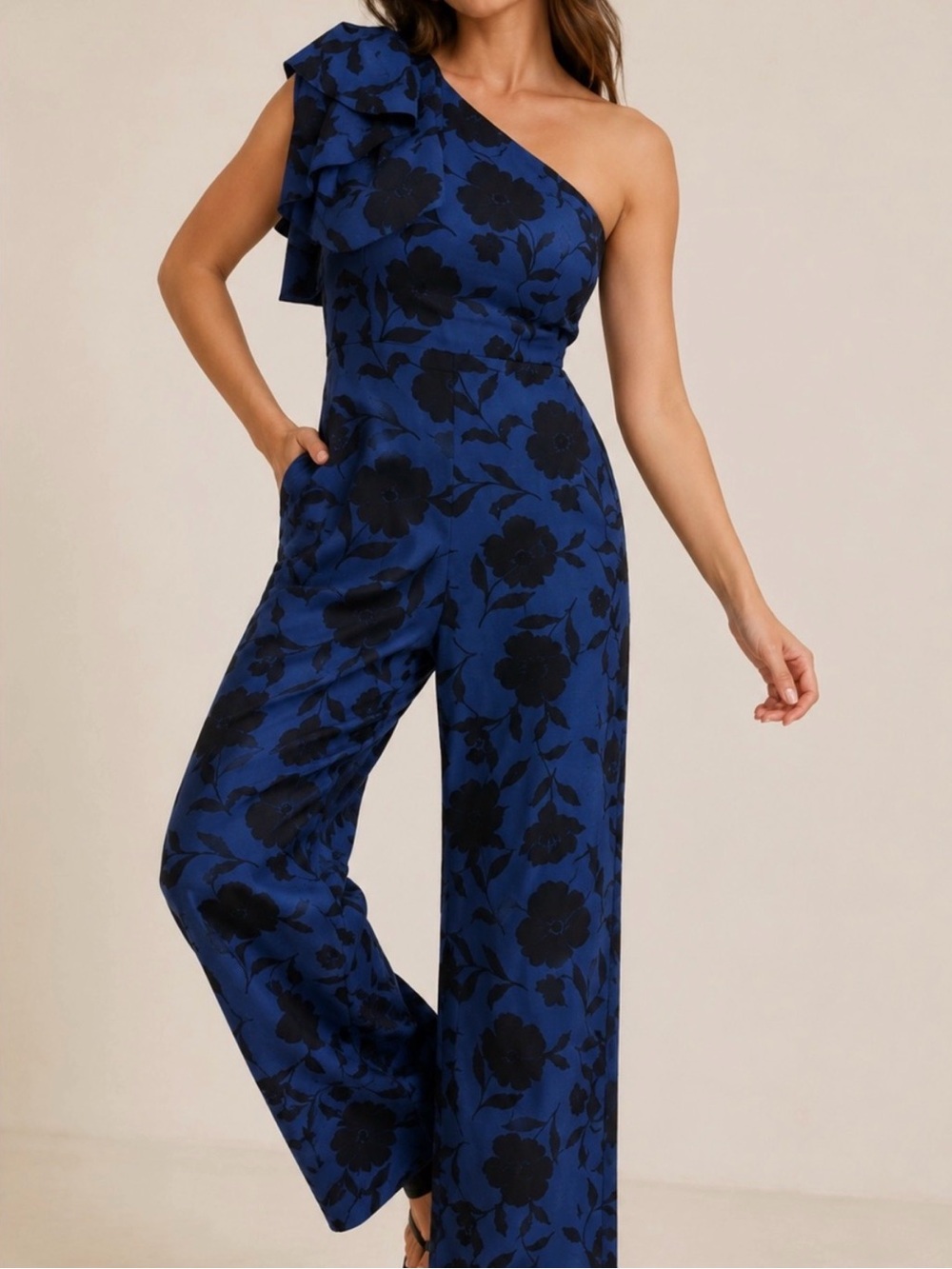 Kate Spade- Colab with Target-One-Shoulder Floral Jumpsuit in Blue and Black